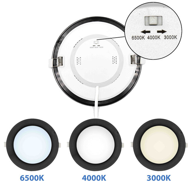 12W LED-Downlight mit CCT rund - 3000K/4000K/6500K - Ø170mm  - Schwarz