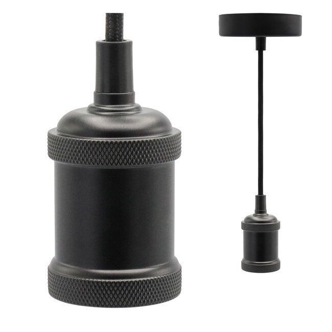 Suspension à cordon moderne noir mat incl. ampoule spirale horizontale 5W, verre ambré, 1800K, Ø95 mm