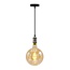 Suspension moderne en cordon argenté avec lampe XXXL 8,5W à 10W, verre ambré, 2000K, Ø200