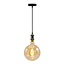 Suspension à cordon moderne noir brillant incl. ampoule XXXL 8,5W à 10W, verre ambré, 2000 K, Ø200 mm