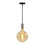 Suspension à cordon industrielle argentée incl. ampoule XXXL 8,5W à 10W, verre ambré, 2000 K, Ø200 mm