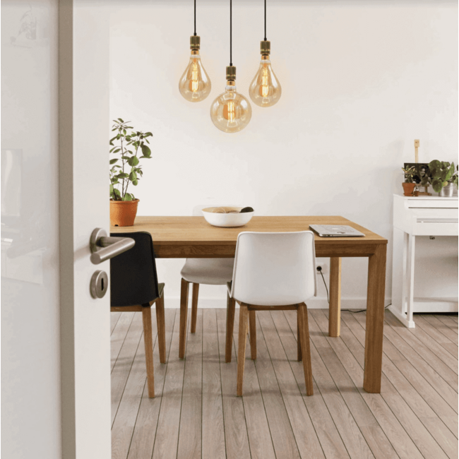 Suspension à cordon industrielle dorée incl. ampoule XXXL 8,5W à 10W, verre ambré, 2000 K, Ø200 mm
