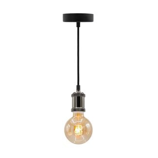 Suspension à cordon moderne noir brillant incl. ampoule XL 5W, verre ambré, 1800 K, Ø95 mm