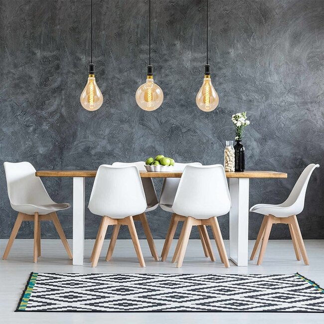 Suspension moderne en cordon noir mat avec lampe XXL 8,5W à 10W, verre ambré, 2000K, Ø160