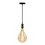 Lampe suspendue noire brillante avec ampoule XXL de 8,5W à 10W, verre ambré, 2000K, Ø160