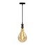 Suspension à cordon moderne noir brillant incl. ampoule XXL 8,5W à 10W, verre ambré, 2000 K, Ø160 mm