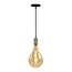 Suspension à cordon industrielle argentée incl. ampoule XXL 8,5W à 10W, verre ambré, 2000 K, Ø160 mm