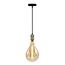 Suspension à cordon industrielle argentée incl. ampoule XXL 8,5W à 10W, verre ambré, 2000 K, Ø160 mm