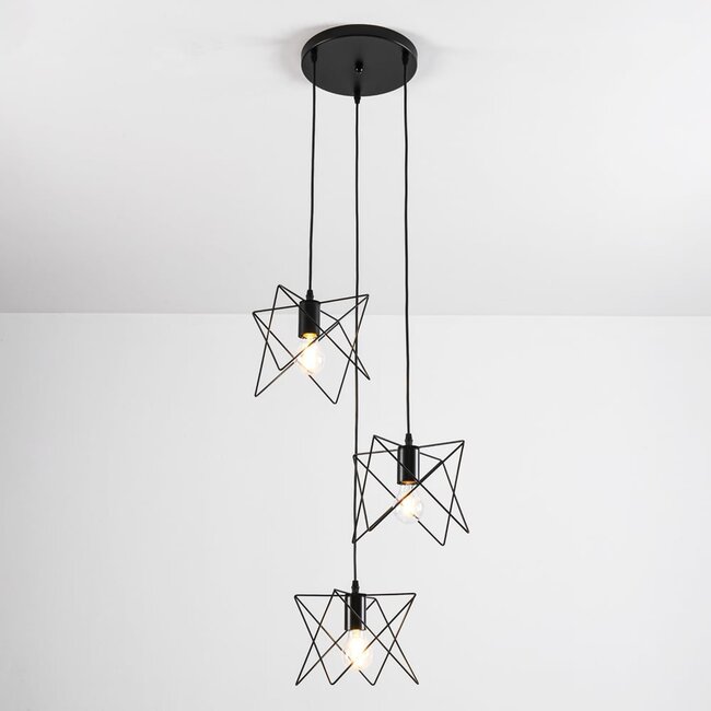 Suspension industrielle Star 3 lumières en métal noir