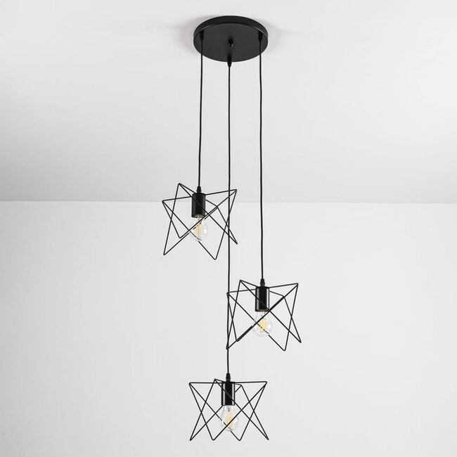 Suspension industrielle Star 3 lumières en métal noir