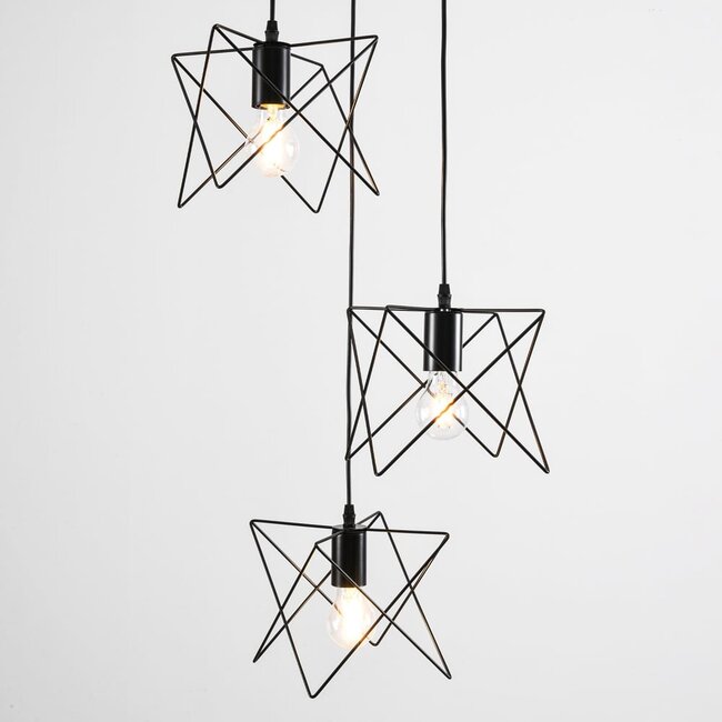 Suspension industrielle Star 3 lumières en métal noir