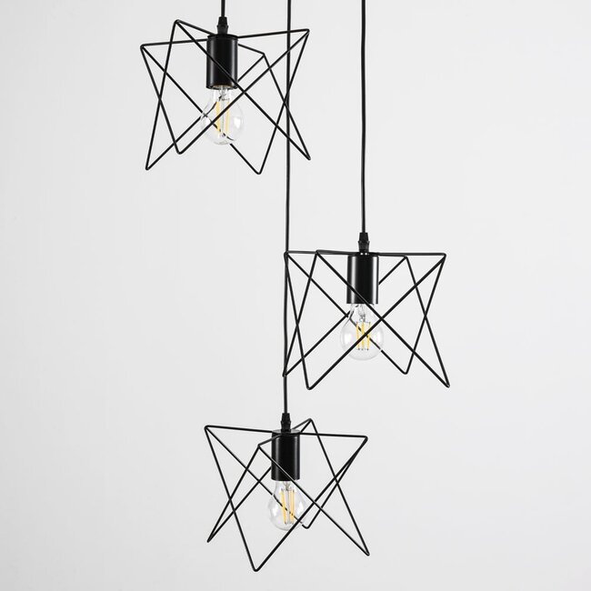 Suspension industrielle Star 3 lumières en métal noir