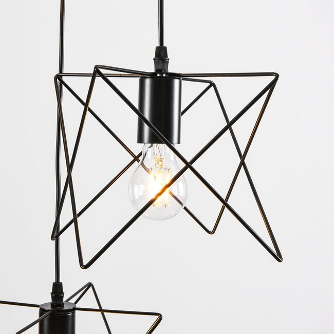Suspension industrielle Star 3 lumières en métal noir