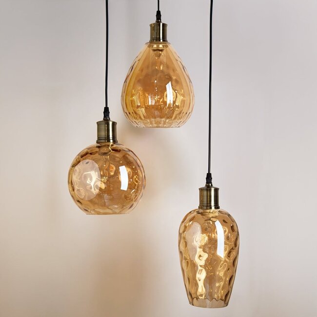 Suspension design Verona 3 lumières - verre ambré bombé