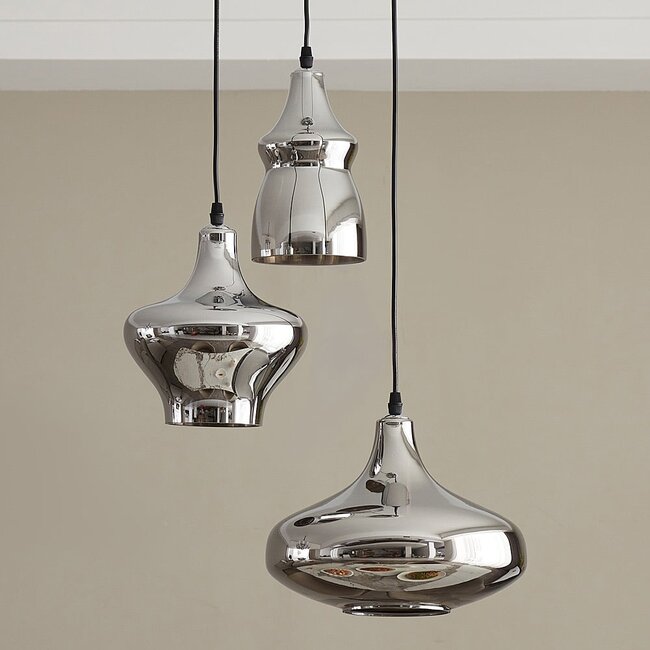 Suspension design Bari 3 lumières en verre chromé