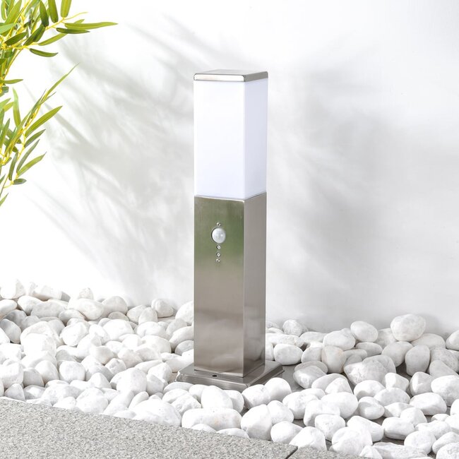 Lampe d'extérieur sur pied Leopoldo en acier inoxydable avec détecteur - 45 cm