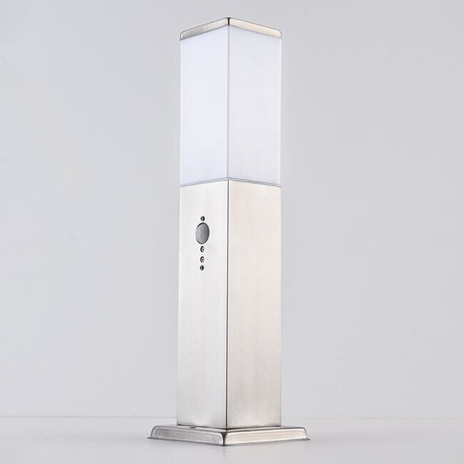 Lampe d'extérieur sur pied Leopoldo en acier inoxydable avec détecteur - 45 cm