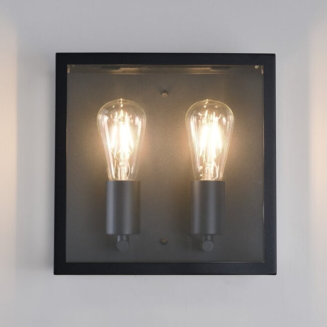 Applique extérieure 2 lumières Gabriella - inox noir avec verre