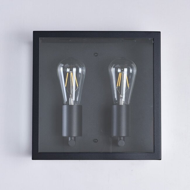 Applique murale industrielle Gabriella avec verre - noire