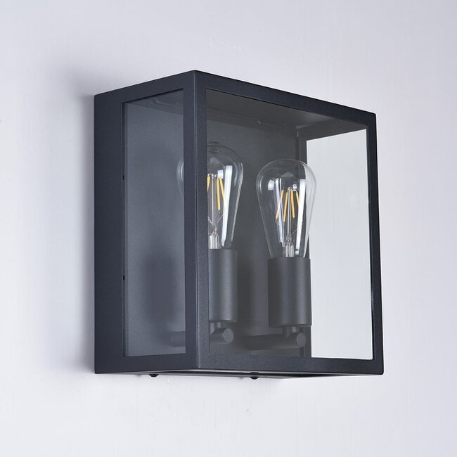 Applique extérieure 2 lumières Gabriella - inox noir avec verre