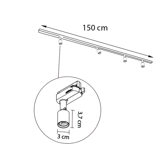 Système de rail moderne monophasé  de 1,5 mètre avec spots Stanley