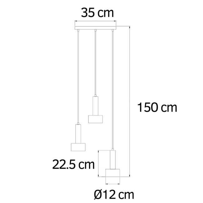 Lampe pendante moderne noire et or, 3 lumières - Chantal