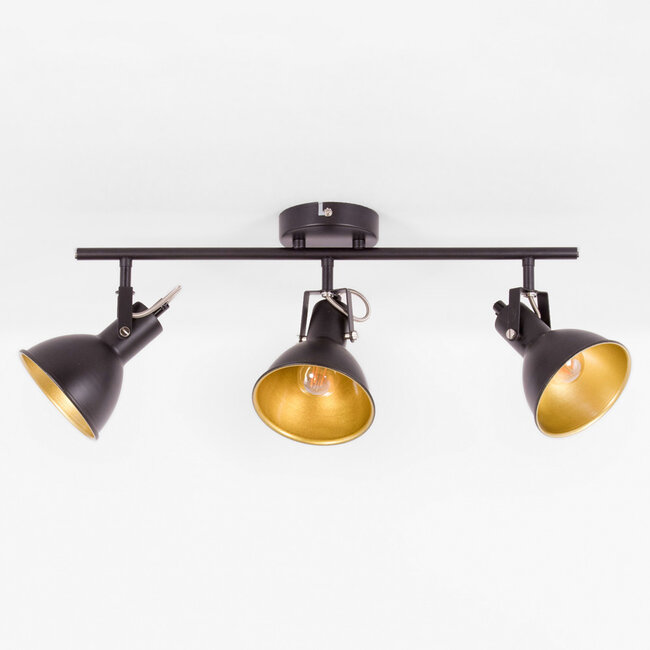 Plafonnier design noir avec or à 3 lumières - Alexis