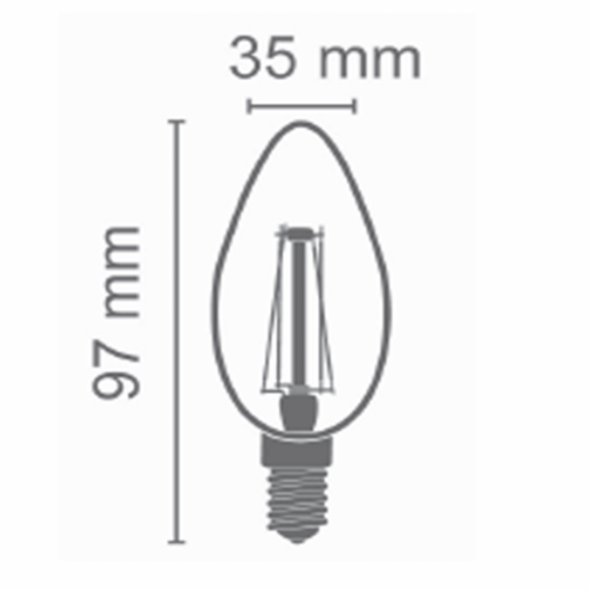 Ampoule flamme filament LED E14 dimmable, verre transparent 1,6 watt, 35 mm