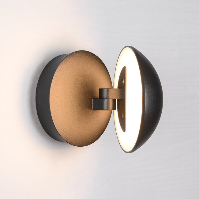 Applique murale extérieure ronde orientable Liv - noire avec LED intégrée