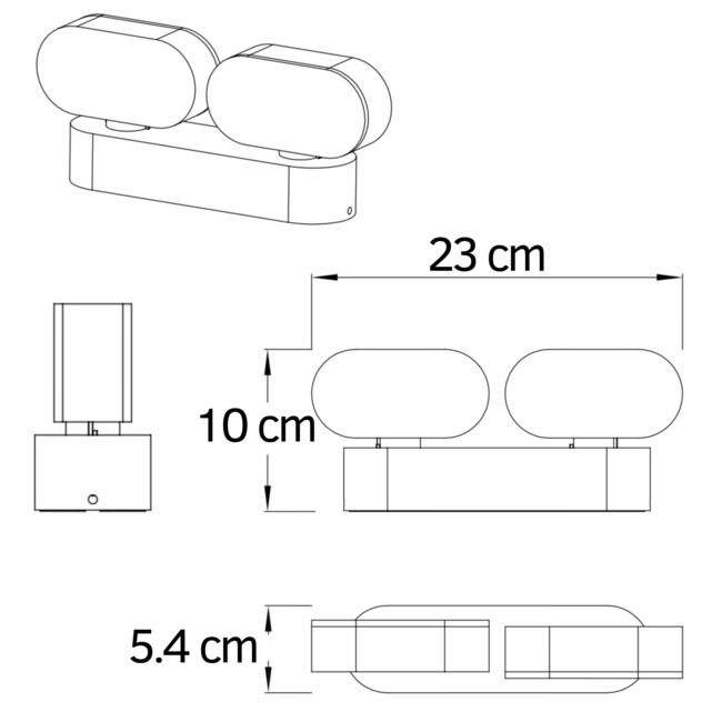 Applique extérieure réglable noir à 2 lumières - Stan