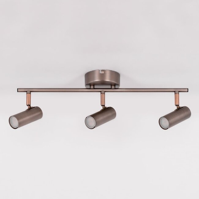 Plafonnier barre argent antique 3 spots LED - Zane