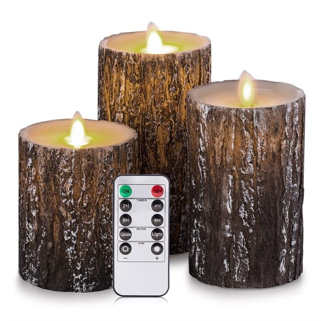 Ensemble de bougies effet écorce avec télécommande Arbor - Lot de 3
