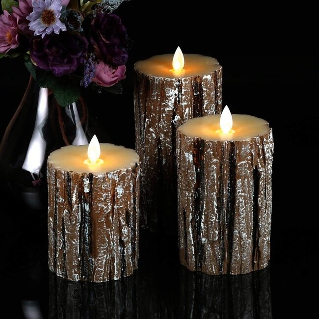 Ensemble de bougies effet écorce avec télécommande Arbor - Lot de 3