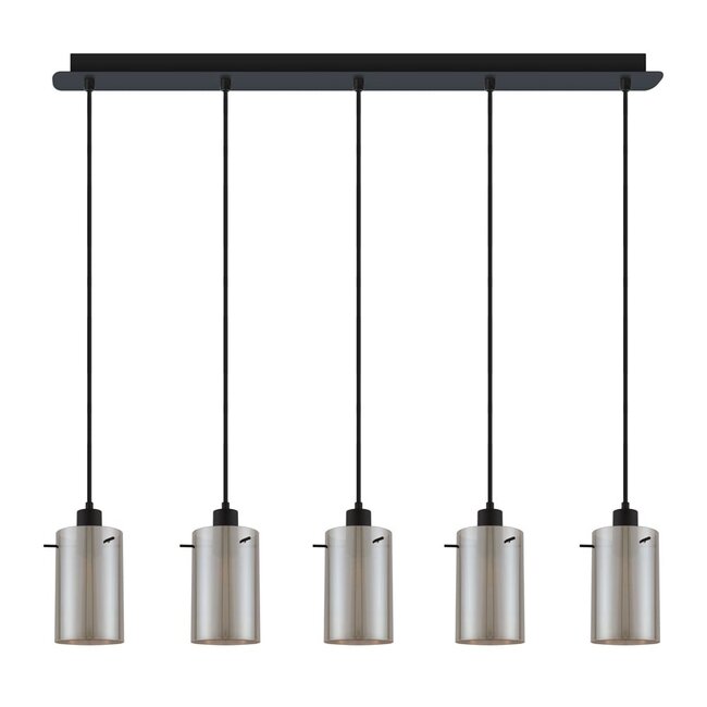 Suspension noir mat avec verre gris fumé 5 lumières - Texas