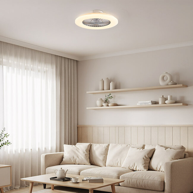 Ventilateur de plafond  gris et blanc avec télécommande, application TUYA et RGBWW - Mira