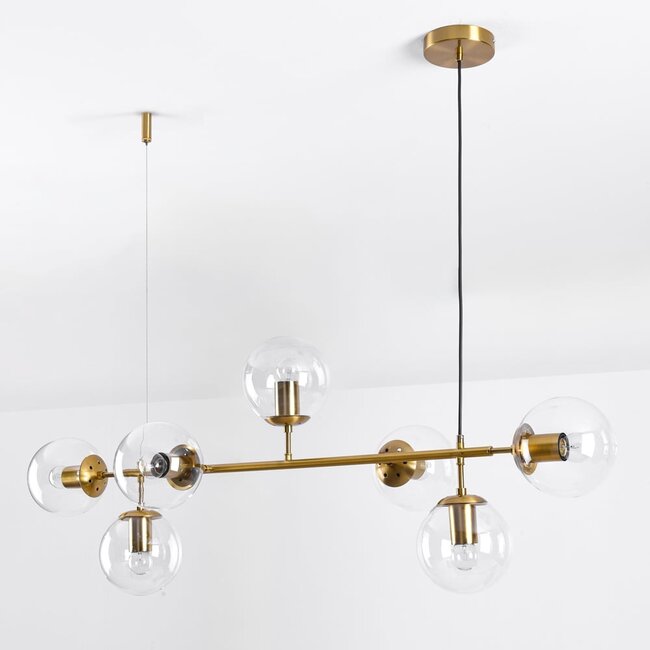 Suspension design 7 lumières Hepta - verre transparent et doré