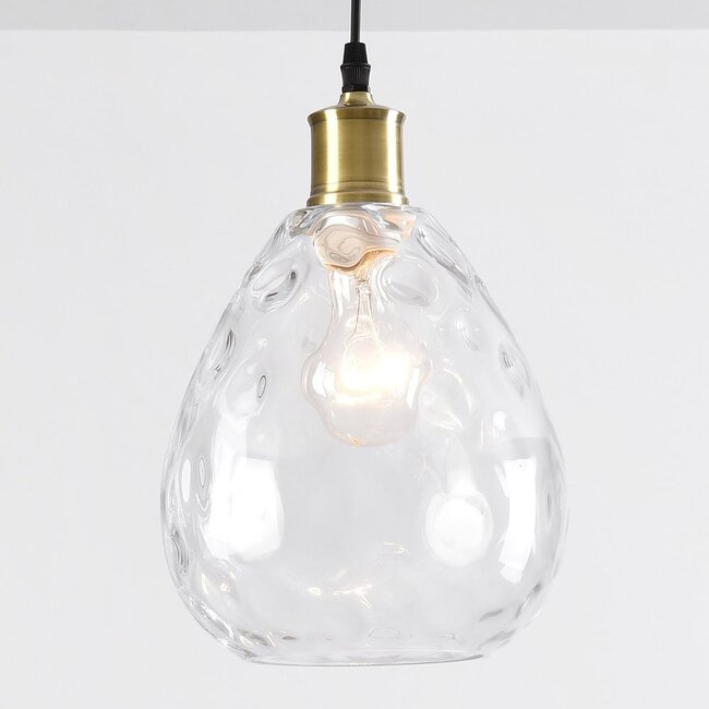 Lampe suspendue design verre transparent à l'effet cabossé 3-lumières - Verona