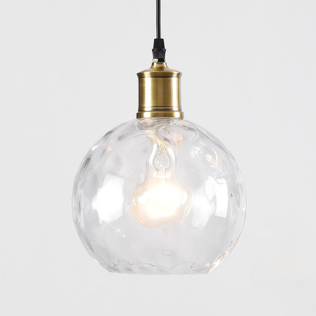 Lampe suspendue design verre transparent à l'effet cabossé 3-lumières - Verona