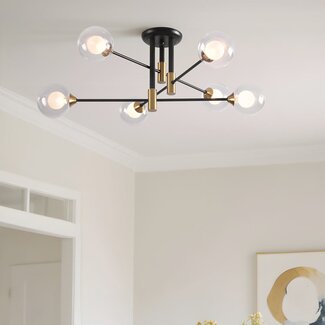 Plafonnier design 6 lumières Aura - noir et doré