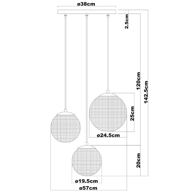 Suspension design en verre ambré, 3 lumières - Sila