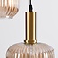 Suspension design 3 lumières Sita - noir et doré avec verre ambré