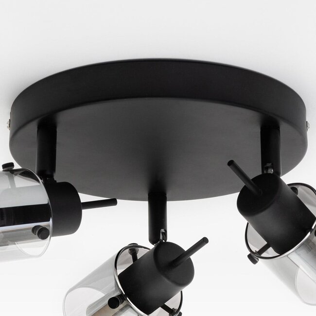 Plafonnier industriel noir mat avec verre gris fumé 3 lumières - Chicago