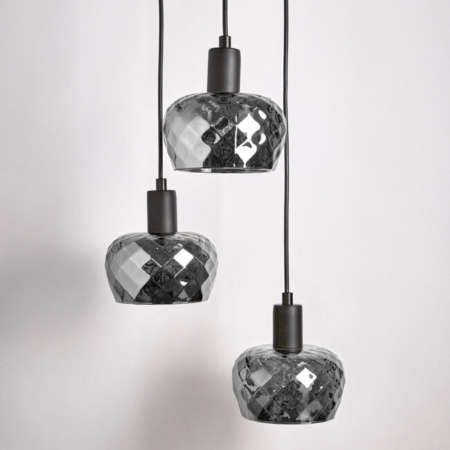 Suspension noir mat avec verre gris fumé 3 lumières - Reno