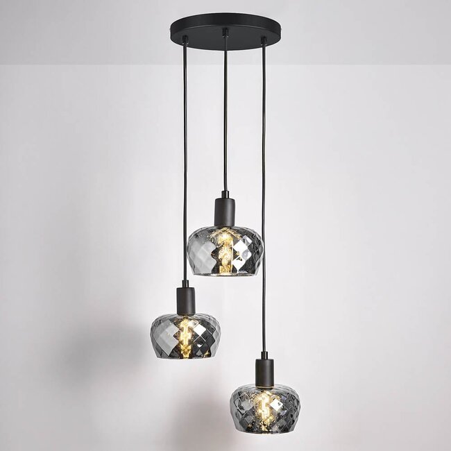Suspension noir mat avec verre gris fumé 3 lumières - Reno