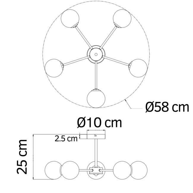 Suspension industrielle dorée avec verre gris fumé, 5 lumières - Leah