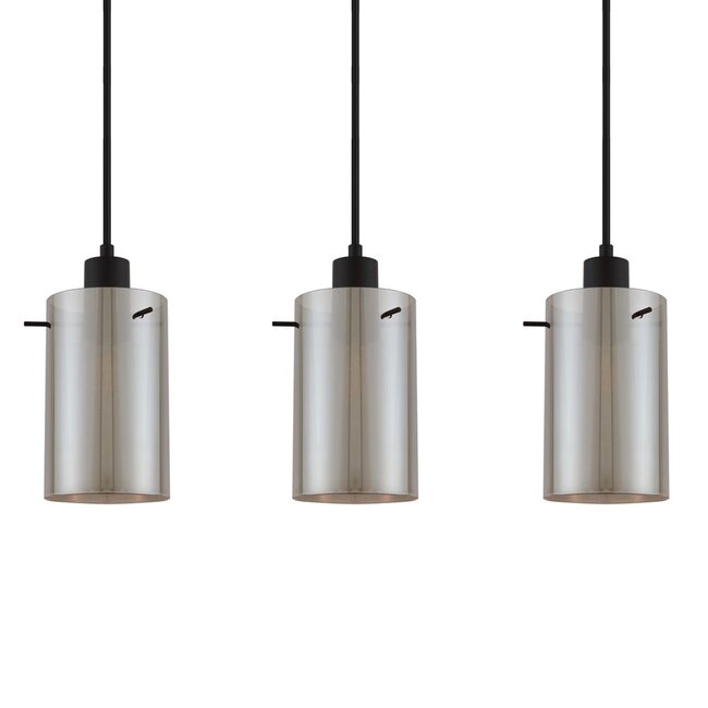 Suspension moderne noire mate avec verre gris fumé 4 lumières - Worth
