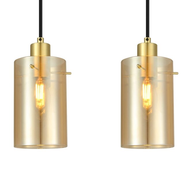 Suspension moderne en noir mat et or sable avec verre ambré 5 lumières - Seattle