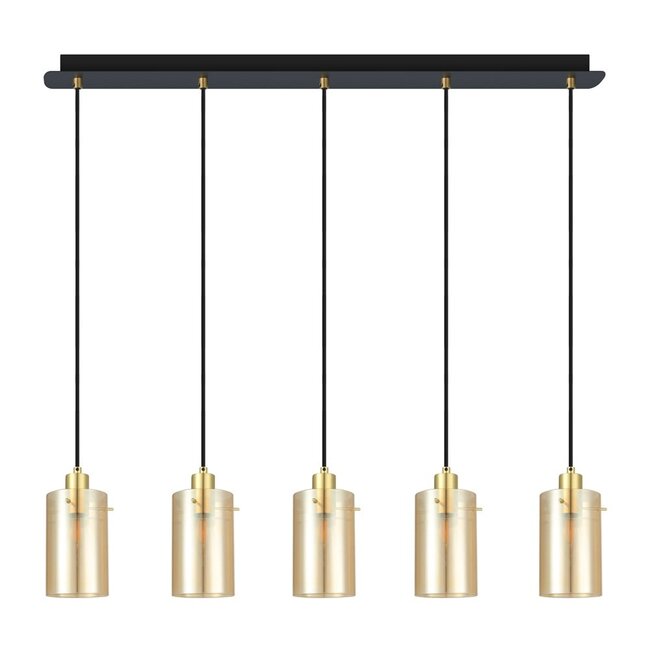 Suspension moderne en noir mat et or sable avec verre ambré 5 lumières - Seattle