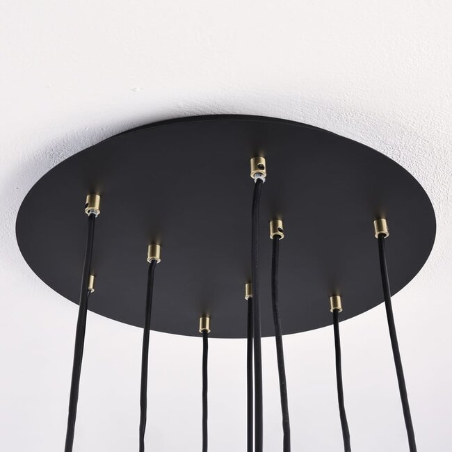 Suspension design 9 lumières Hialeah - noir mat et doré sable