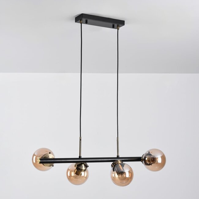 Suspension moderne 4 lumières Saba - noir et verre fumé
